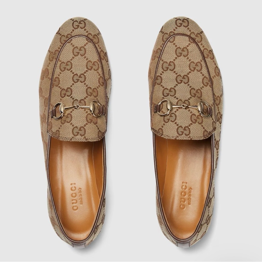 Gucci Beige and Brown Monogram Loafers - Picture 2 of 6